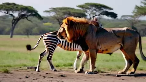 AI Video from prompt: in the safari a lion chases a zebra right when t