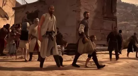 AI Video from prompt: Video of Jesus Christ and his disciples walking 
