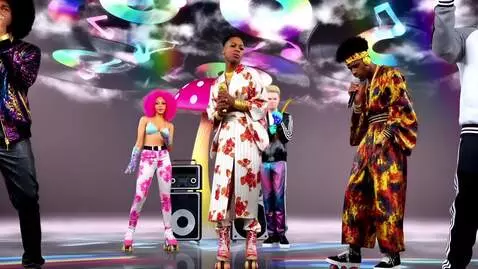 AI Video from prompt: a 6-member 1970s funk-rap fusion band performing