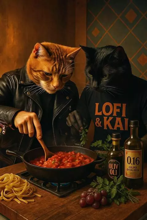 AI Video from prompt: Cocinan,risas,cinematografico,camara se aleja su