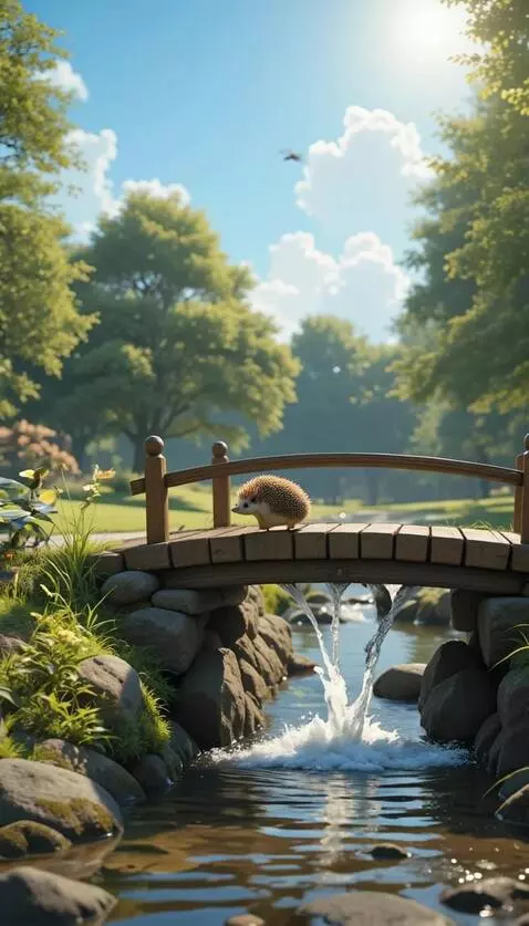AI Video from prompt: “A peaceful park with a small wooden bridge over