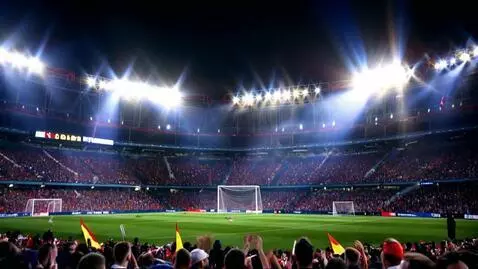AI Video from prompt: “A cinematic soccer match under stadium floodlig