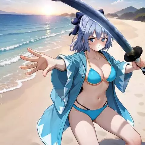 AI Video from prompt: She thrusts the Japanese sword she is holding in