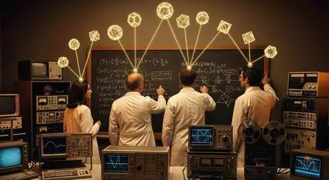 AI Video from prompt: Wide shot 1970s laboratory, camera orbits around