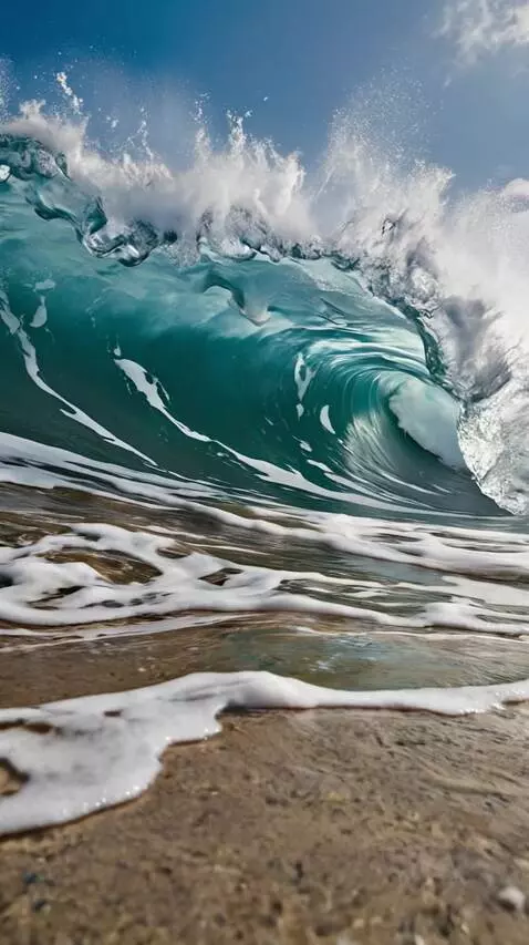 AI Video from prompt: a picturesque wave rolls towards the camera, the