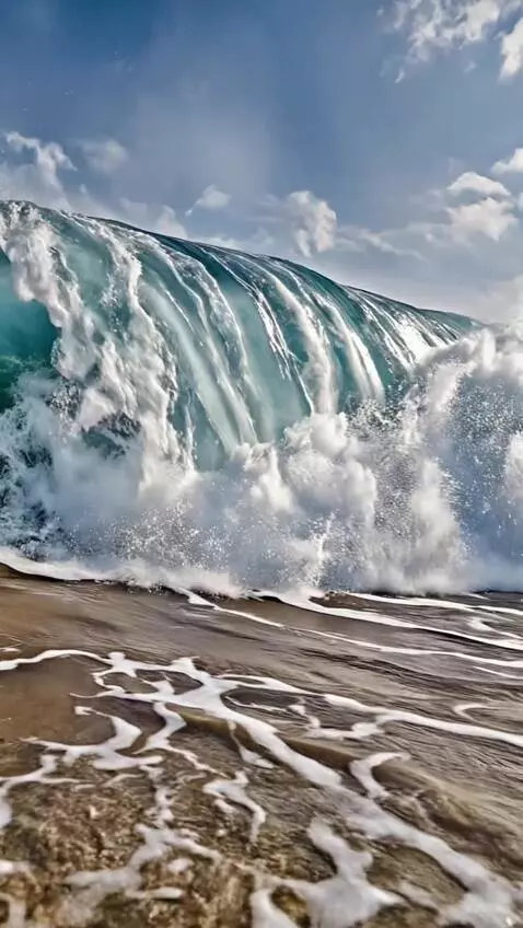 AI Video from prompt: a picturesque wave rolls towards the camera, the