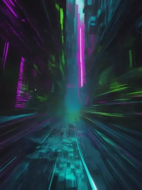 AI Video from prompt: Glide through a neon-drenched cyber-abyss where 