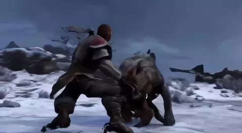 AI Video from prompt: Man fighting and subduing a wild beast