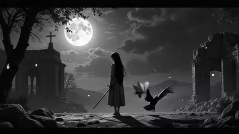 AI Video from prompt: A poetic cinematic anime scene in black and whit
