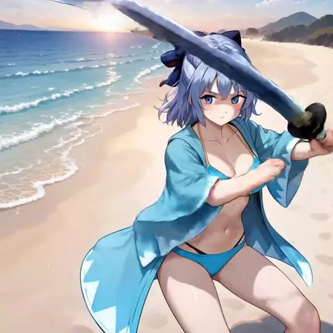 AI Video from prompt: She thrusts the Japanese sword in her left hand 