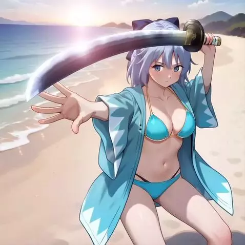 AI Video from prompt: She thrusts the Japanese sword in her left hand 