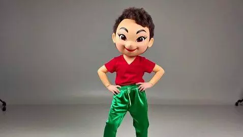 AI Video from prompt: adult mascot, open hands on hips, shaking hips f