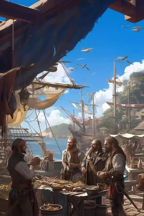 AI Video from prompt: A group of men talking together, birds fly in th