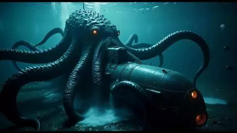 AI Video from prompt: A deep-sea scene in the murky depths of the ocea