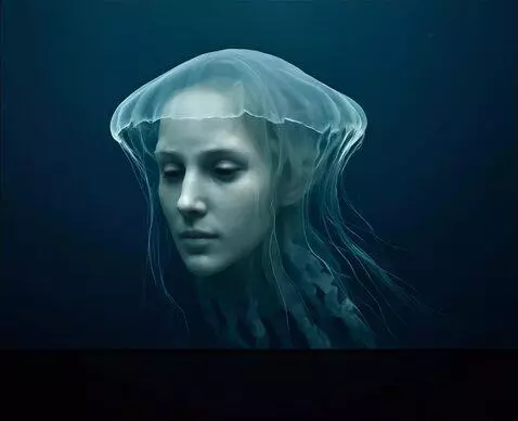 AI Video from prompt: Крупный план: большая медуза, похожая на голову 