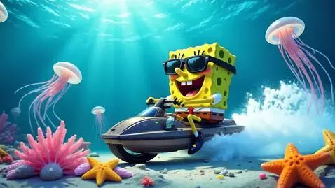 AI Video from prompt: sponge bob square pants in cool sunglasses ridin