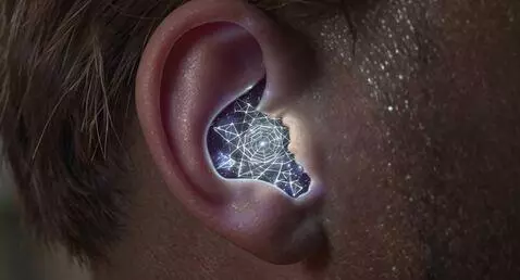 AI Video from prompt: "Extreme macro shot of human ear, camera spirals