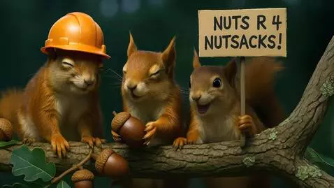 AI Video from prompt: The squirrel on the right winks, the middle squi