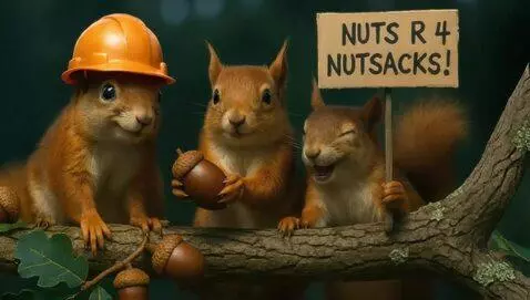 AI Video from prompt: The squirrel on the right winks and waves sign. 