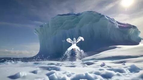 AI Video from prompt: Arctic. A bird of ice glass takes off from an ic
