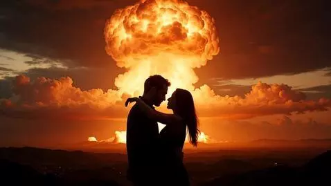 AI Video from prompt: black silhouette of a man and woman hugging each
