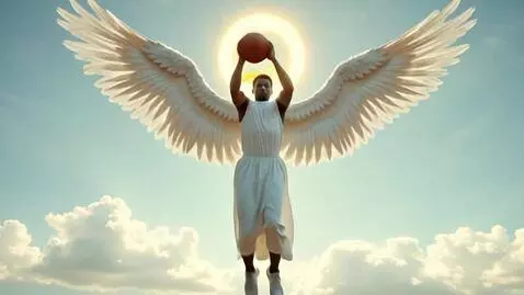 AI Video from prompt: A man with angel wings and  a yellow ring around