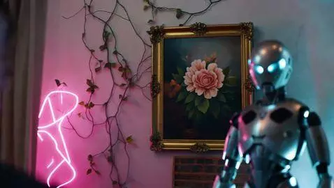 AI Video from prompt: The camera starts low, near a glowing puddle, fr