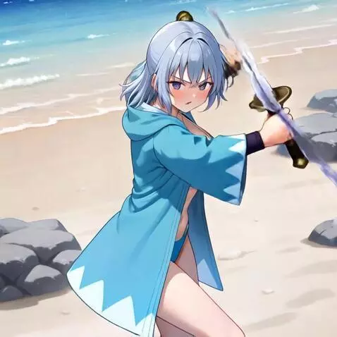 AI Video from prompt: She thrusts the Japanese sword in her left hand 