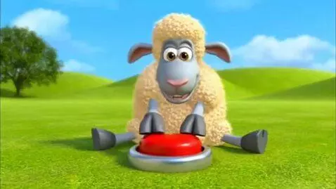 AI Video from prompt: A funny cartoon sheep is sitting on the lawn. Be