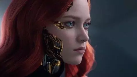 AI Video from prompt: Photorealism. The face of a young female android