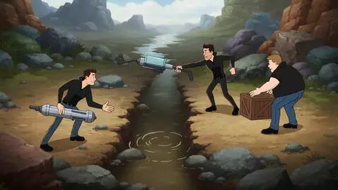 AI Video from prompt: Create a 5-second animated sketch showing two gr