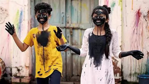 AI Video from prompt: Create like one boy and girl was celebrated holi