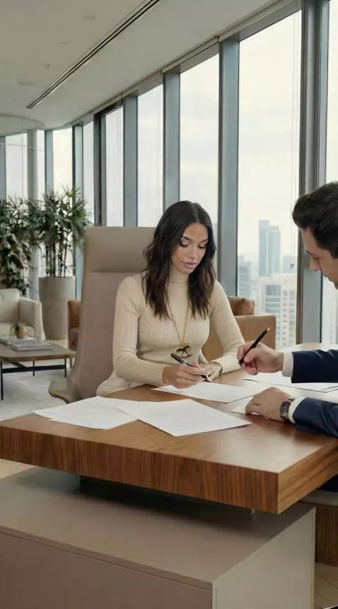 AI Video from prompt: Camera angle, medium shot: a client and a woman 