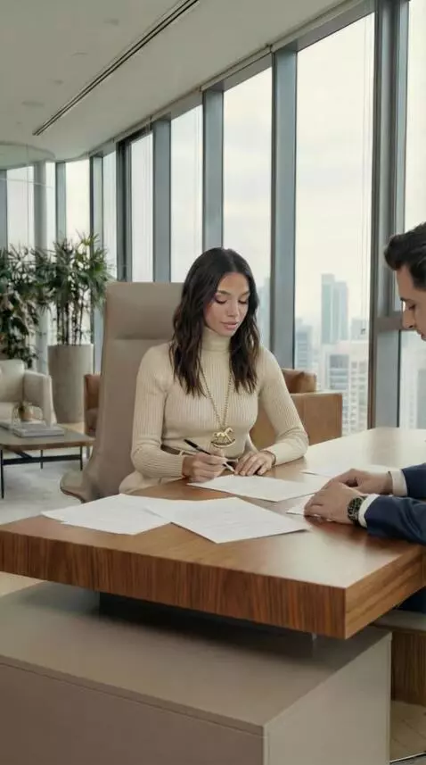 AI Video from prompt: A side-facing camera, medium shot: a client and 