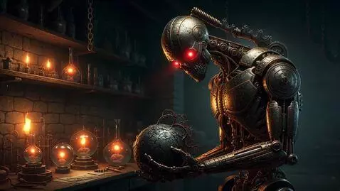 AI Video from prompt: A sinister anthropomorphic steampunk automaton, 