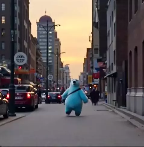 AI Video from prompt: The hero of the video is a real polar bear, but 