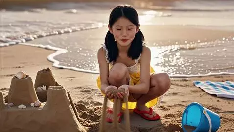 AI Video from prompt: a young girl playing at the beach