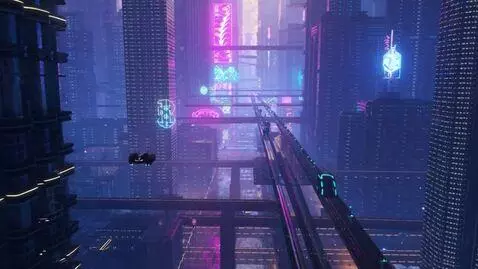 AI Video from prompt: Cinematic drone shot flying through a futuristic