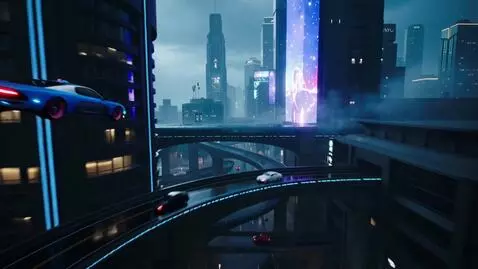 AI Video from prompt: Cinematic drone shot flying through a futuristic