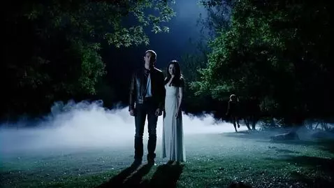 AI Video from prompt: night forest on the ground fog in the sky the mo