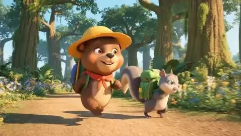AI Video from prompt: The little bear and the little squirrel hopped a