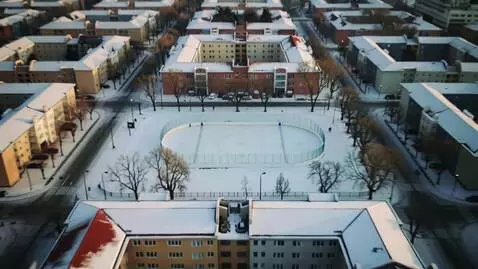 AI Video from prompt: The camera shows a winter skating rink from abov