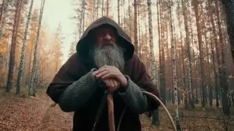 AI Video from prompt: An elderly mushroom picker with a gray beard, we