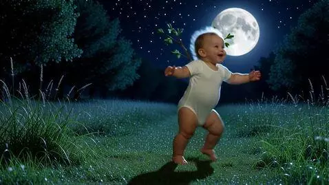 AI Video from prompt: A cute baby dance with moon