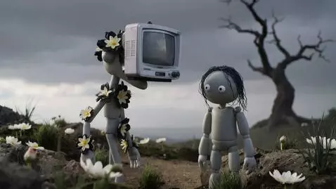 AI Video from prompt: a sticman with black and white fowers with the p