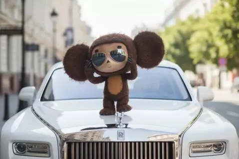 AI Video from prompt: Dynamic cinematic shot of a plush Cheburashka to