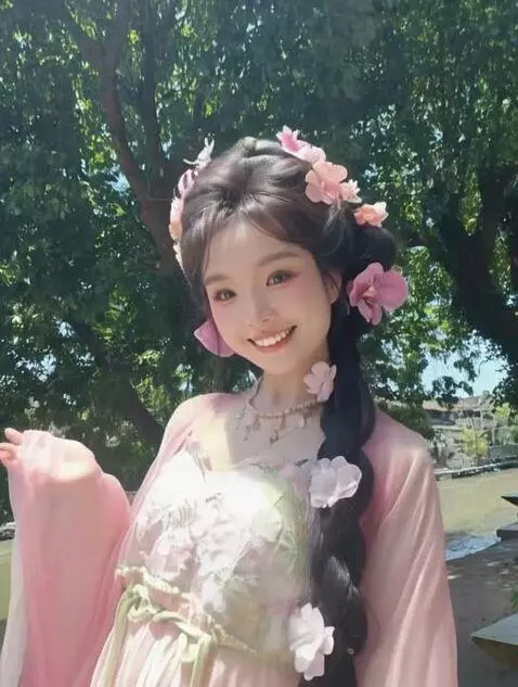 AI Video from prompt: Beautiful woman smiling at the camera, swaying h