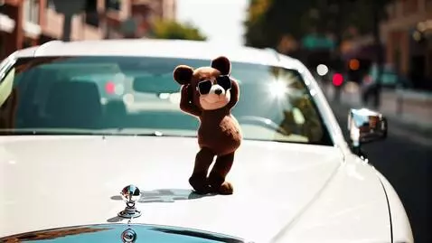 AI Video from prompt: Dynamic cinematic shot of a plush Cheburashka to
