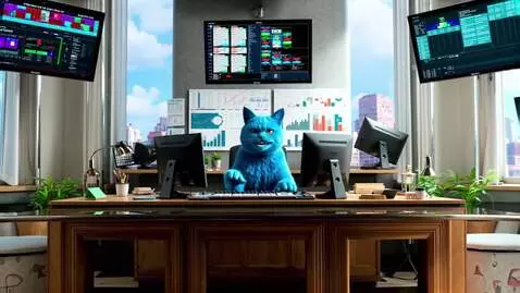 AI Video from prompt: The Blue Cat holds a seminar on sales techniques