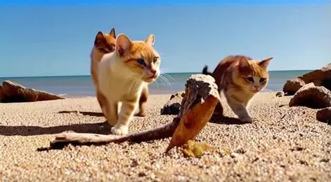 AI Video from prompt: Cats playing in beach